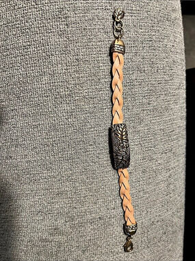 Barse  Braided Leather-Look Bracelet in Brown & Gold